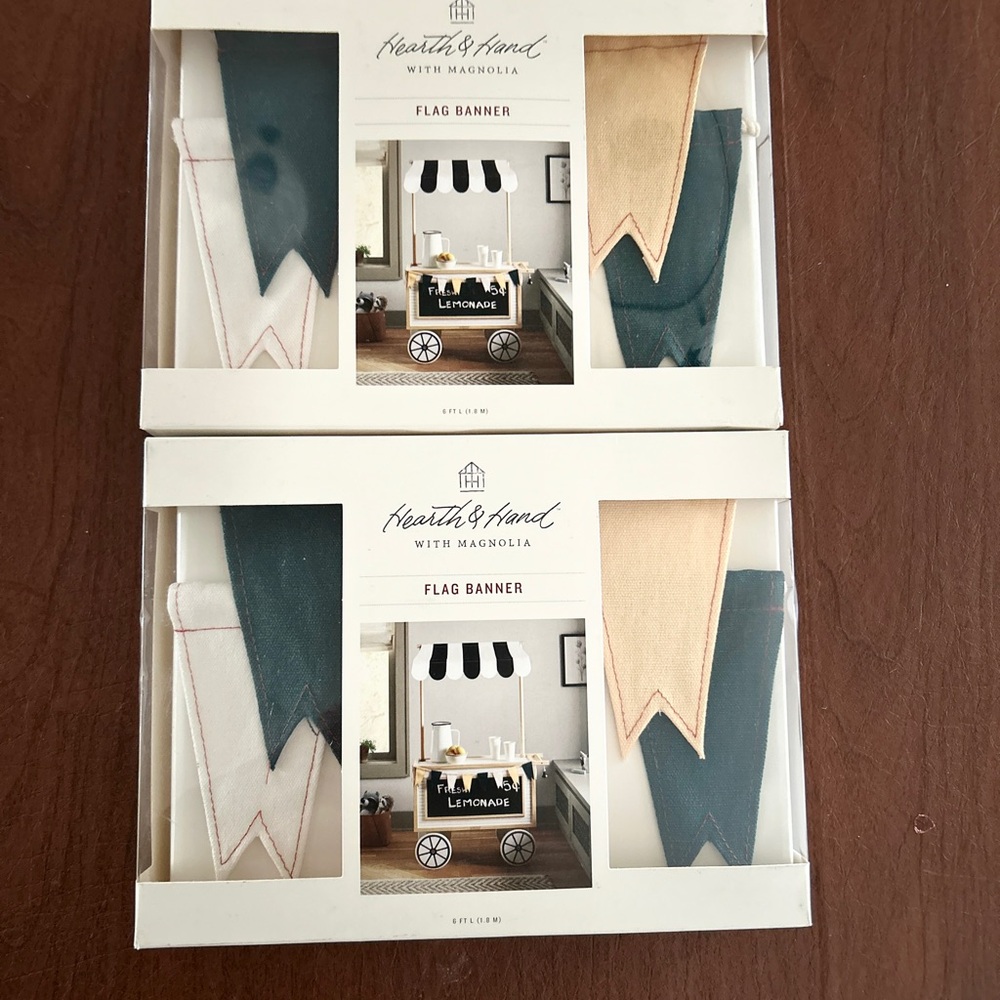 2 Flag Banners Bunting - Hearth & Hand with Magnolia Cream White and Green NWT